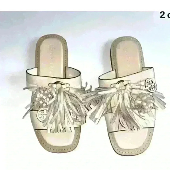 NEW Tory Burch Miller Tassel Slide Sandals Fringe Tan beach Women’s Size 5 $368 - Picture 2 of 5